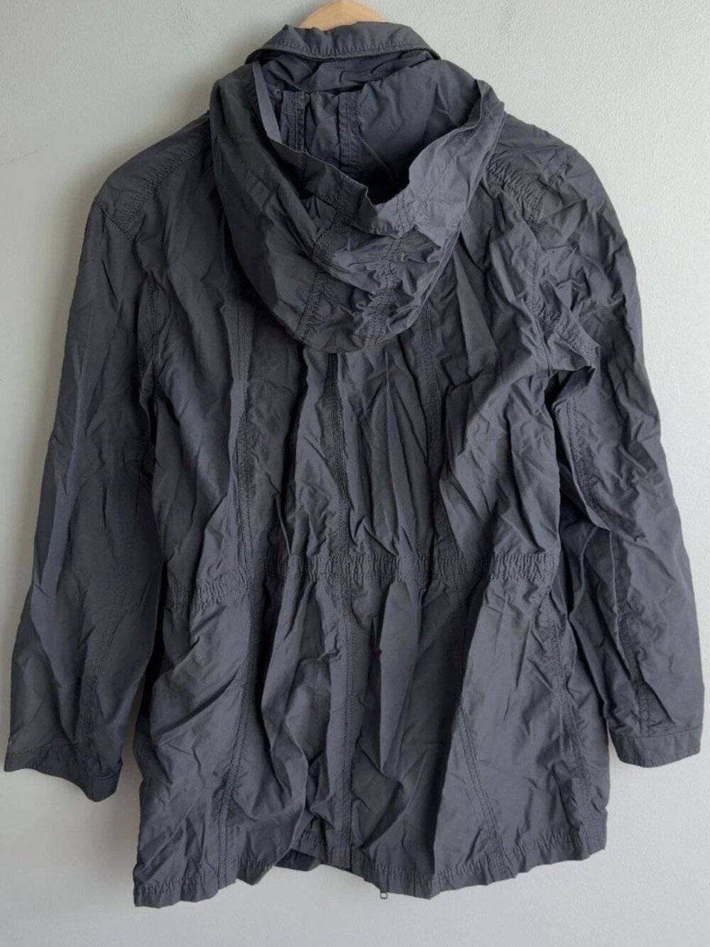 Eileen Fisher Gray Hooded Utility Jacket Organic Cotton Nylon Size Medium Womens - Picture 2 of 9